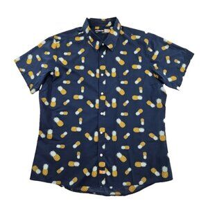 Ambsn California Men's Shirt XL Blue 100% Cotton Pineapple Print Short Sleeve